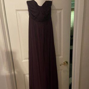 David's Bridal Long PURPLE Strapless Dress with LONG flowing skirt